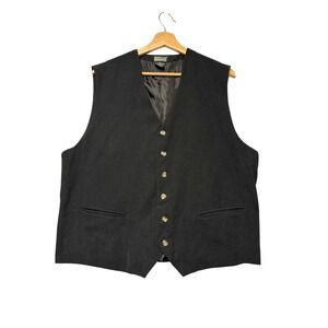 Vintage Women microsuede Black Tailored Button Front Vest Waistcoat‎ Size L